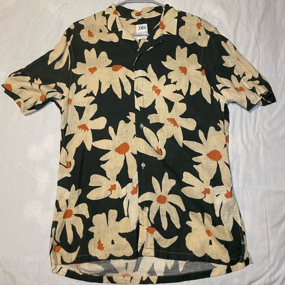 Mens Zara Size Large Casual Button Down Short Sleeve T-Shirt